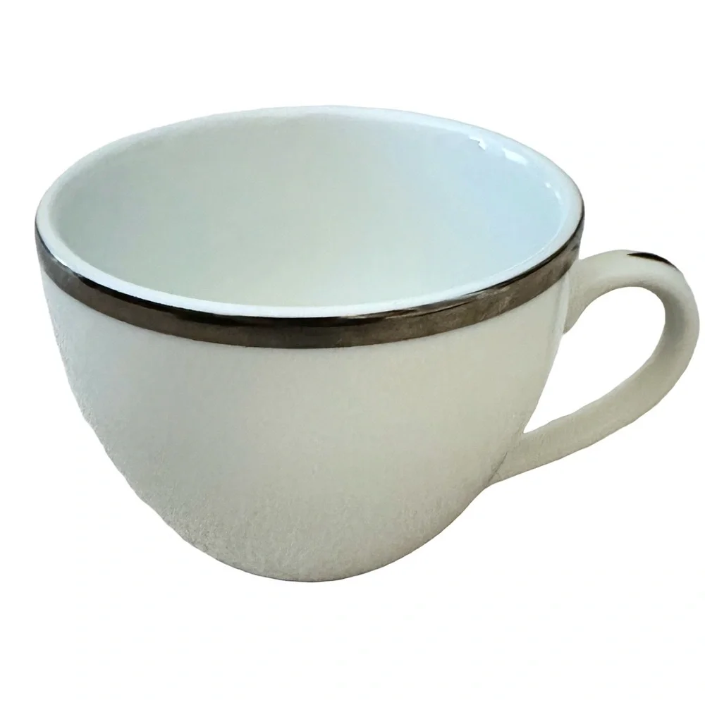 Williams Sonoma Brassiere White Porcelain Platinum Trim Cup & Saucer